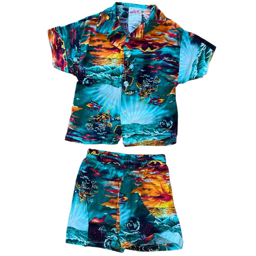 Vintage Canadian Milton Funwear Kids Hawaiian Shirt & Shorts Set Size 2 Summer